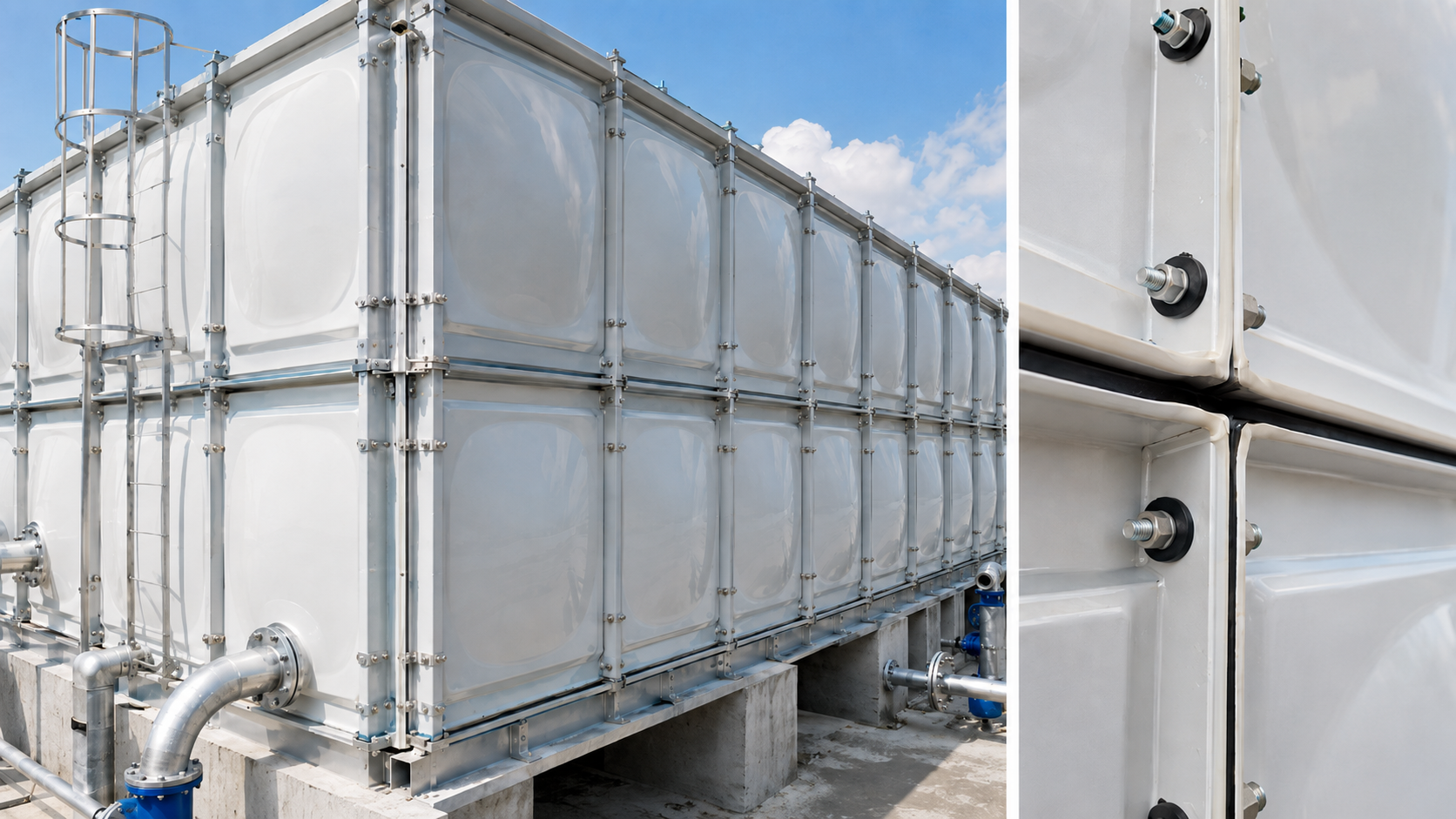 Enamel coating potable water tank with panel joints bolts sealant and edge protection