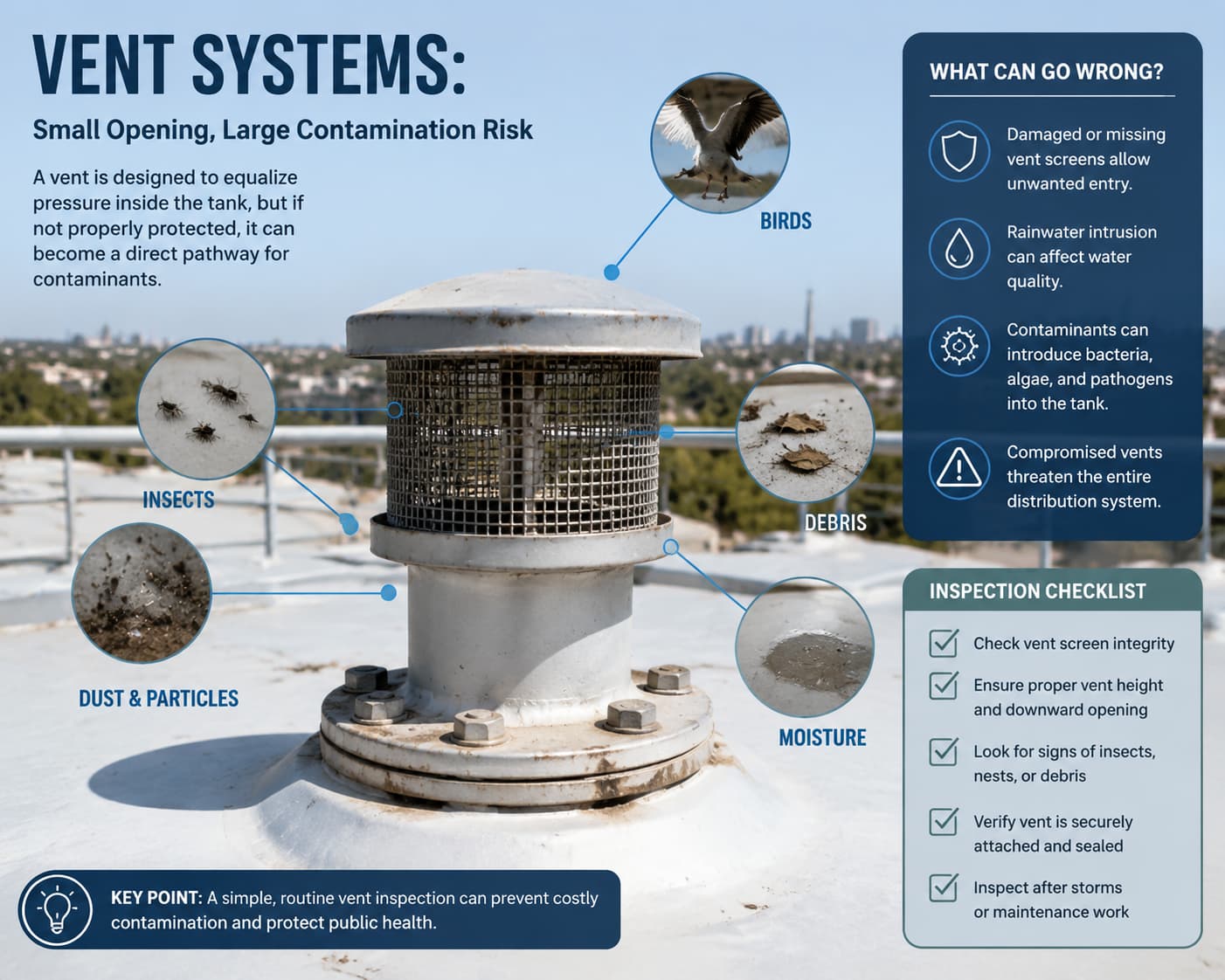 Installation and inspection detail supporting water tank sampling plan